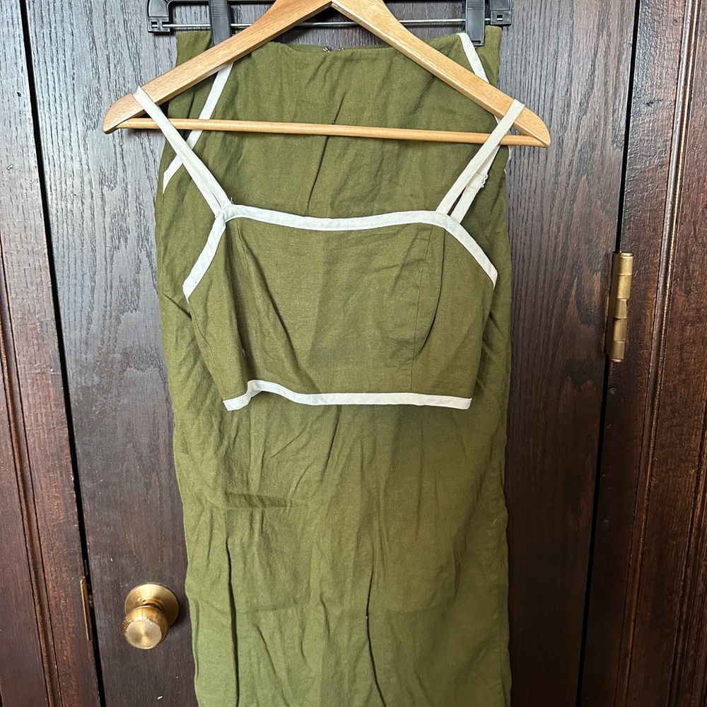 House of Harlow 1960 Olive Top and Skirt Set with White Detail